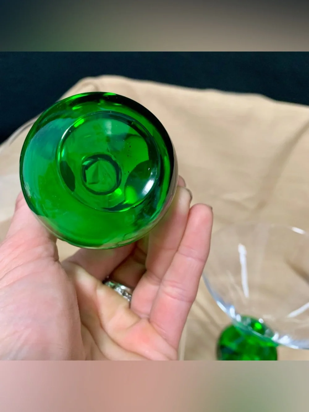 🔍Vintage Martini Glasses Green Ball Stem Cocktail Glasses (2) Mid-Century Style